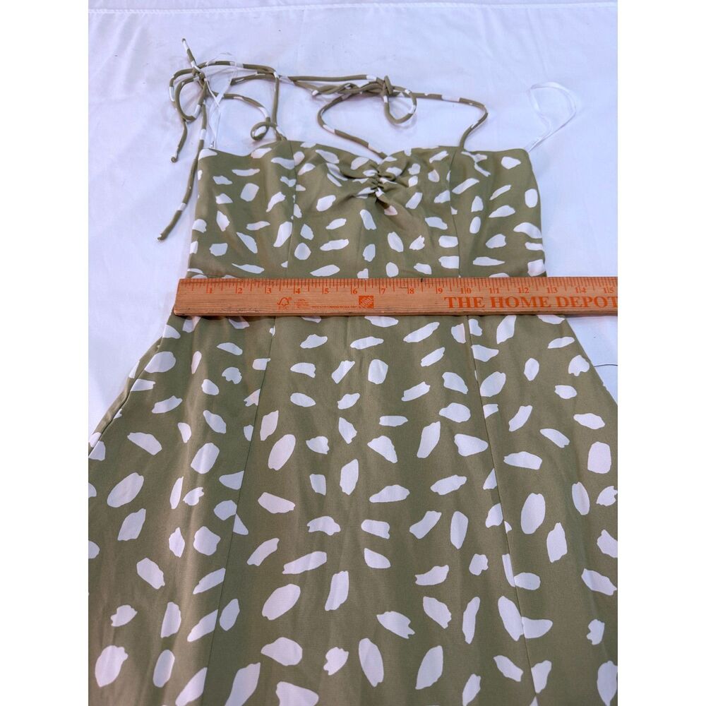 Lulus Party in Paris Sage Green Print Tie-Strap Midi Dress Size XS - Picture 10 of 12